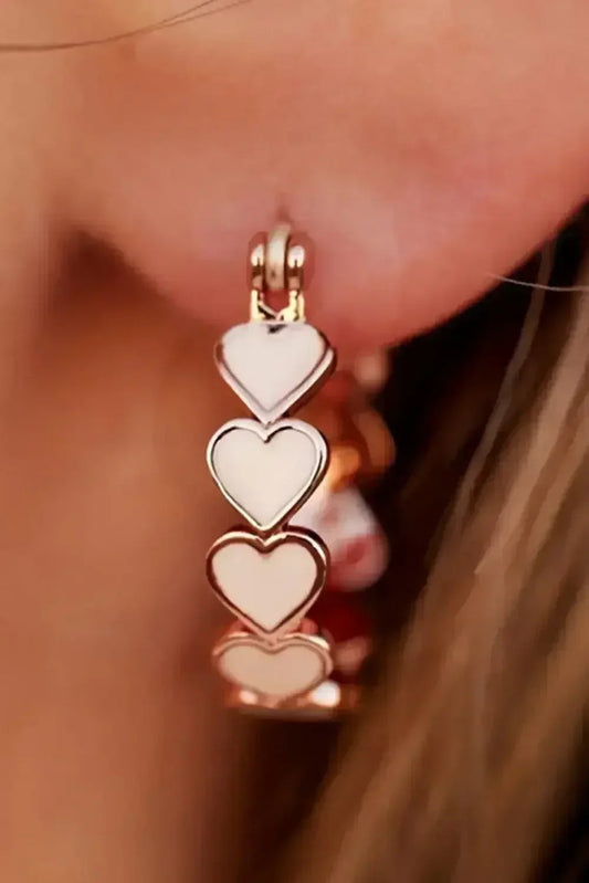 White Heart Hoop Earrings - Valentine’s Romantic Alloy Hoops - Femstylo