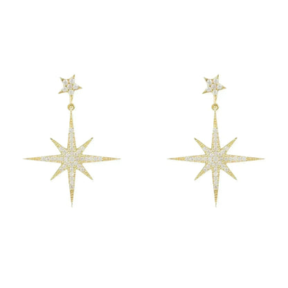 Petite Star Burst Drop Earrings | Gold CZ Celestial Jewelry - Femstylo