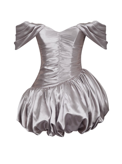 Milena Champagne Ruched Asymmetrical Bubble Mini Dress