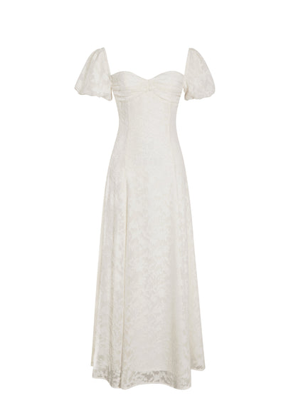 Pandora White Bubble Sleeve Backless Maxi Dress
