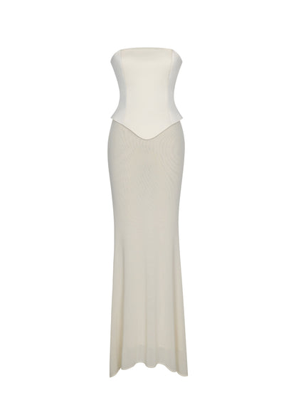 Adelina Butter Yellow Peplum Mermaid Gown with Lace-up Back