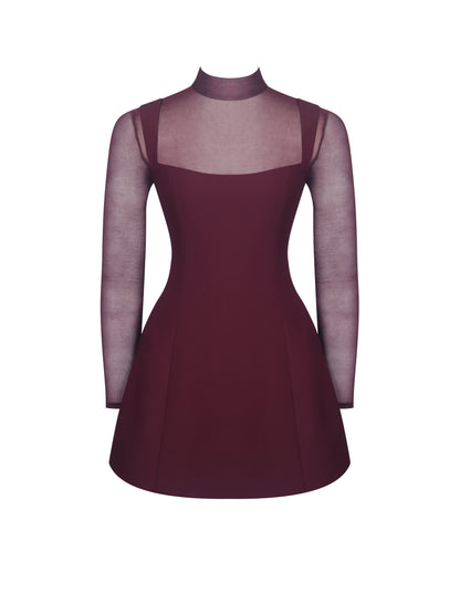 Natasha Burgundy Faux Two-Piece Turtleneck Mini Dress