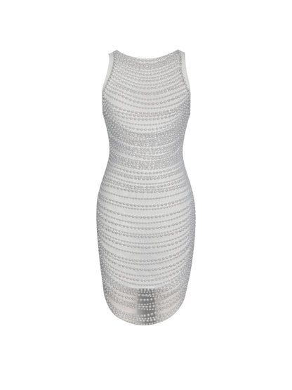 Iliana White Pearl Chain Embellished Midi Dress