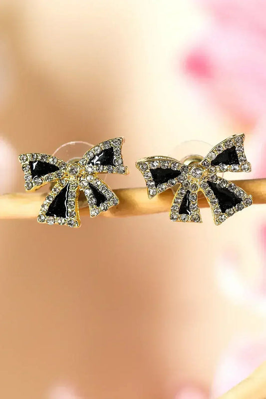 Black Rhinestone Bowknot Studs | Elegant Alloy Earrings - Femstylo