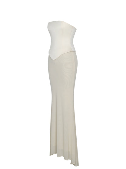 Adelina Butter Yellow Peplum Mermaid Gown with Lace-up Back