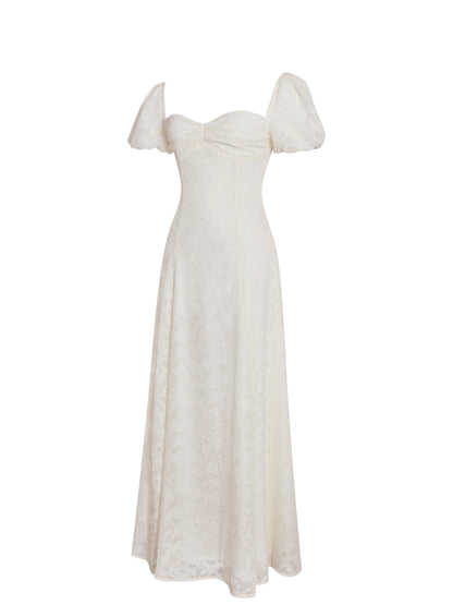 Pandora White Bubble Sleeve Backless Maxi Dress