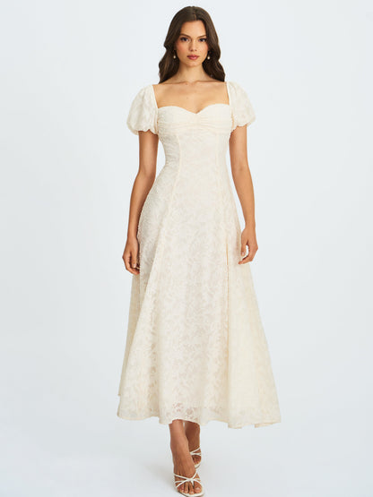 Pandora White Bubble Sleeve Backless Maxi Dress