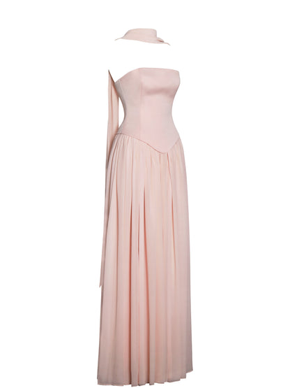 Qianna Baby Pink Peplum Top Drop Waist Chiffon Gown