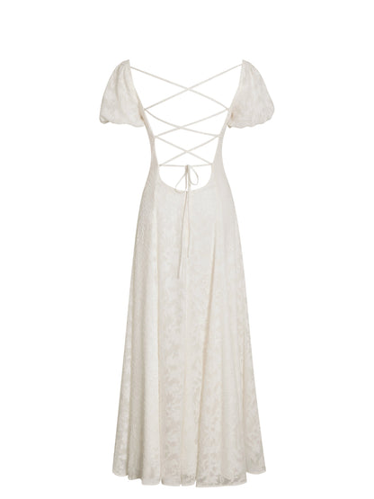 Pandora White Bubble Sleeve Backless Maxi Dress
