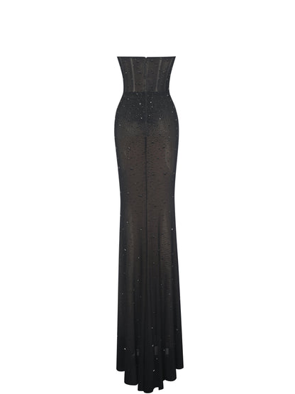 Fatima Black Crystal Sleeveless Corset Mermaid Maxi Dress