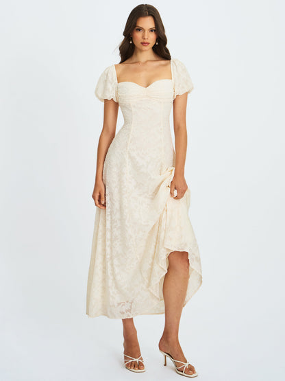 Pandora White Bubble Sleeve Backless Maxi Dress