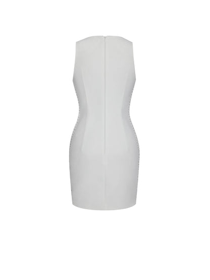 Iliana White Pearl Chain Embellished Midi Dress