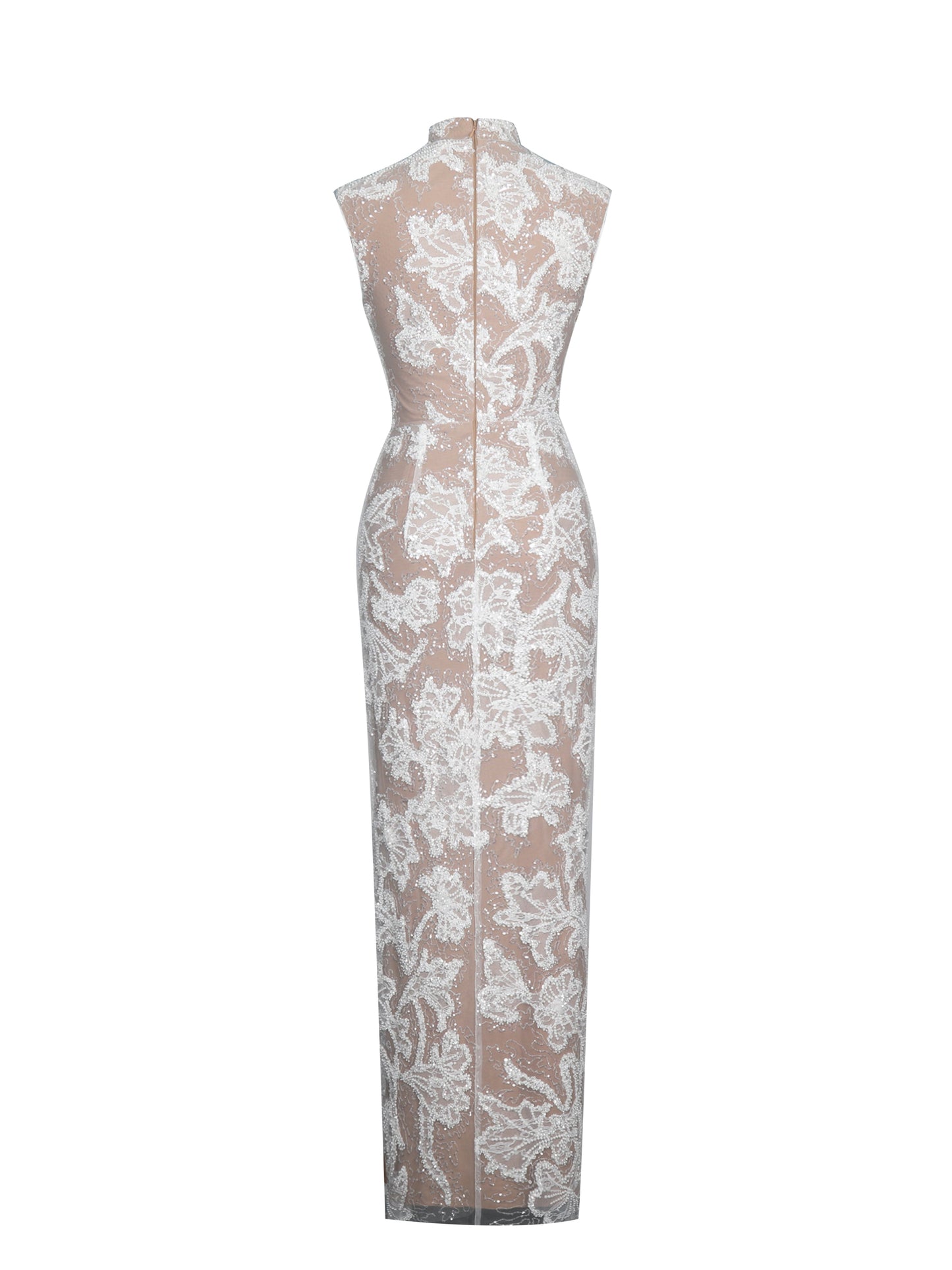 Tavia White Beaded Teardrop Neckline Maxi Dress