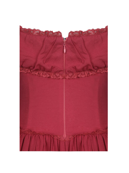 Xavy Crimson Off-Shoulder Corset Midi Dress