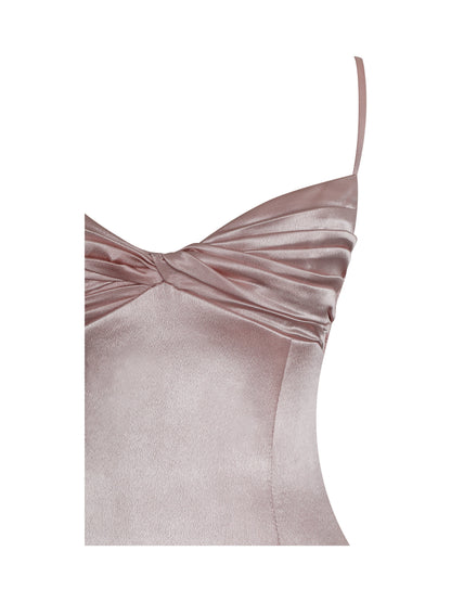 Tullia Dusty Rose Satin Ruched Midi Dress