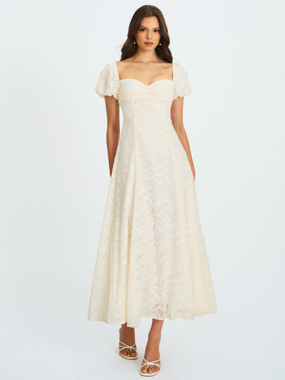 Pandora White Bubble Sleeve Backless Maxi Dress