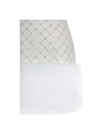 Taylor Ivory Fur Trimmed Beaded Bouclé Mini Dress