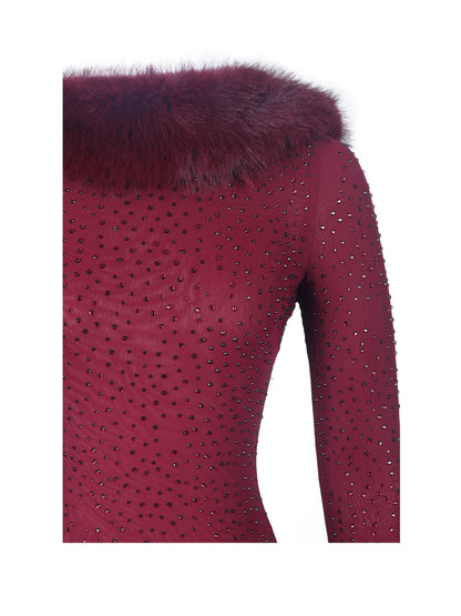Mellie Burgundy Regular-Length Rhinestone Mesh Low Back Mermaid Gown
