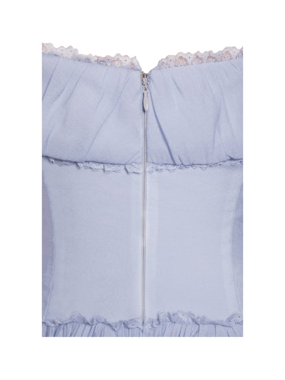 Xavy Baby Blue Off Shoulder Corset Midi Dress