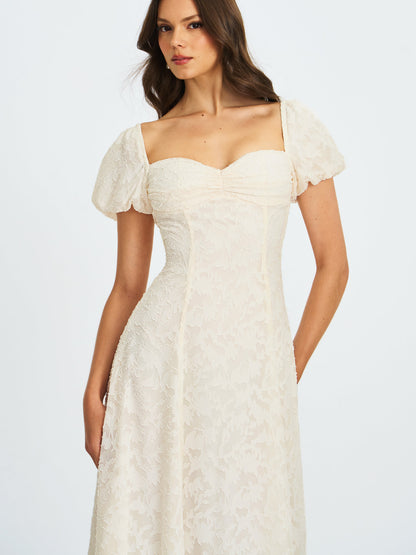 Pandora White Bubble Sleeve Backless Maxi Dress
