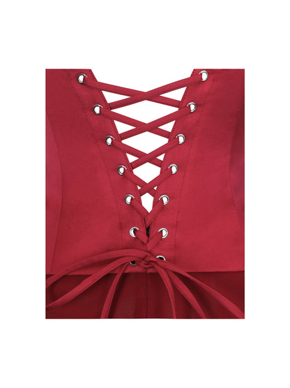 Giselle Crimson Peplum Mermaid Gown with Chiffon Scarf