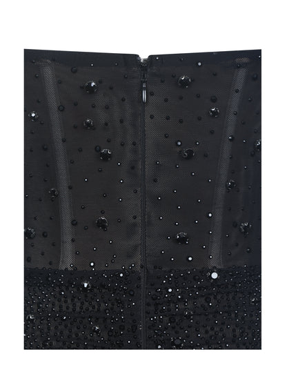 Fatima Black Crystal Sleeveless Corset Mermaid Maxi Dress