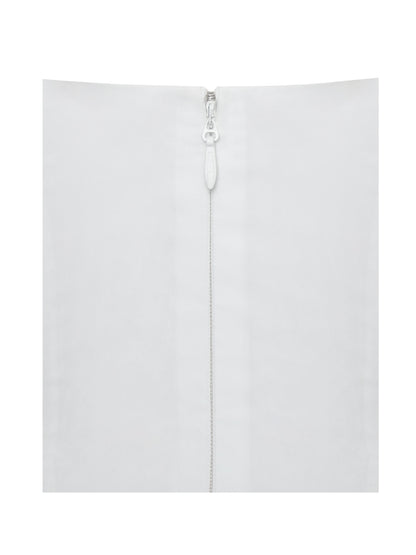 Corinne White Poplin Flared Midi Dress with Removable Bow