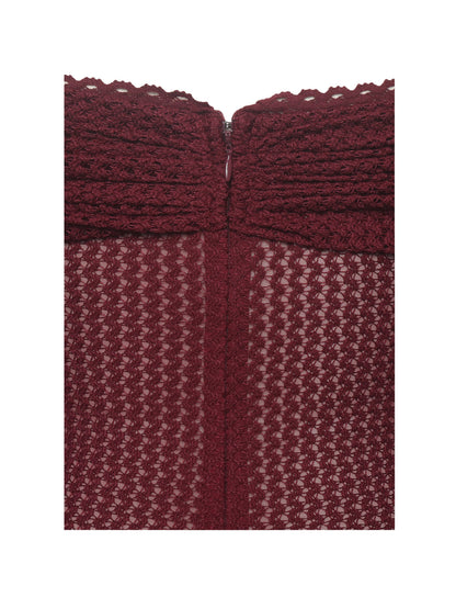 Kaedyn Burgundy Off Shoulder Long Sleeve Crochet Mermaid Maxi Dress