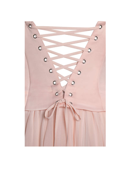 Qianna Baby Pink Peplum Top Drop Waist Chiffon Gown