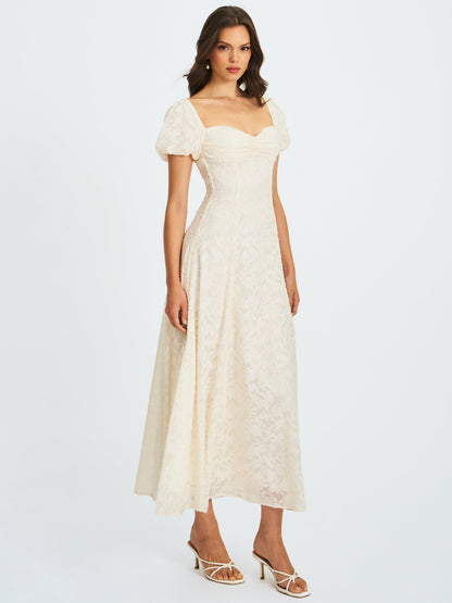 Pandora White Bubble Sleeve Backless Maxi Dress