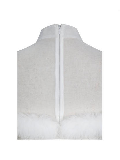 Taylor Ivory Fur Trimmed Beaded Bouclé Mini Dress