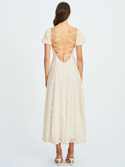 Pandora White Bubble Sleeve Backless Maxi Dress
