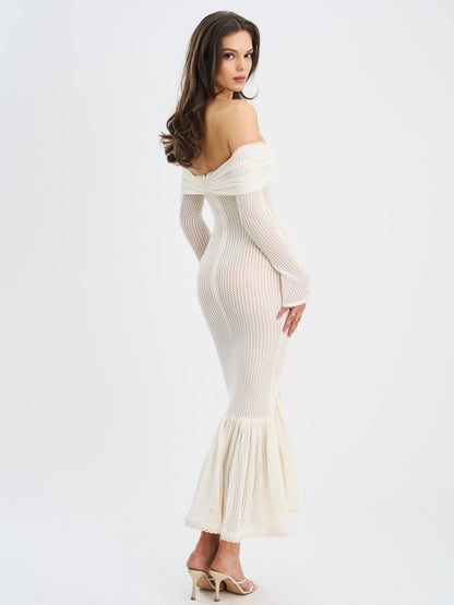 Kaedyn Off Shoulder Long Sleeve Crochet Mermaid Maxi Dress