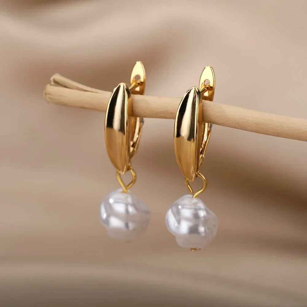 Circle Earrings For Women Vintage Punk Round Baroque Pearl Earrings Stainless Steel Circle Ear Clip Women Jewelry Gift Mujer