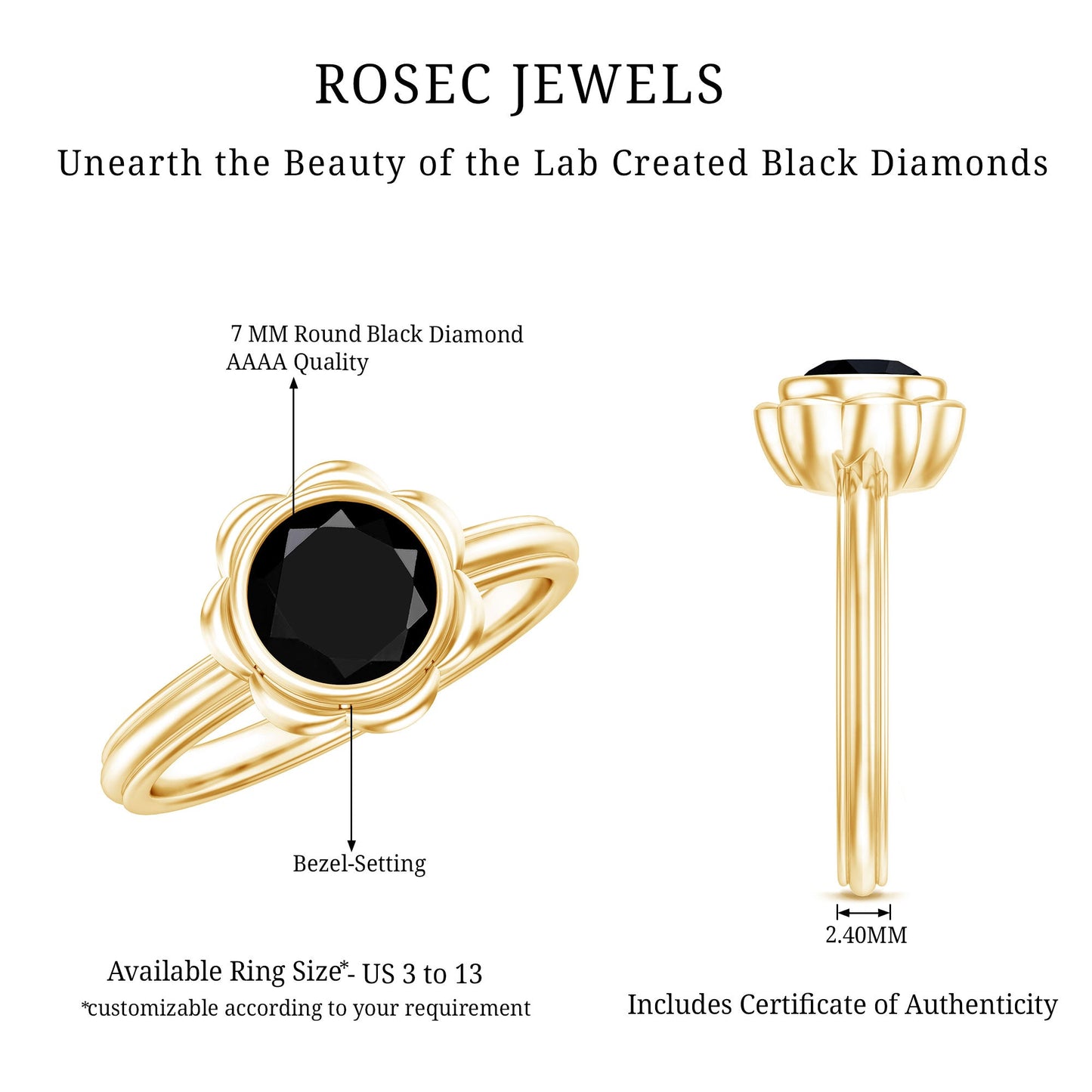 1.5 Carat Lab Grown Black Diamond Flower Engagement Ring