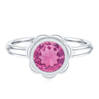 1 Carat Round Pink Tourmaline Flower Engagement Ring