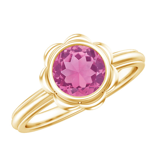 1 Carat Round Pink Tourmaline Flower Engagement Ring