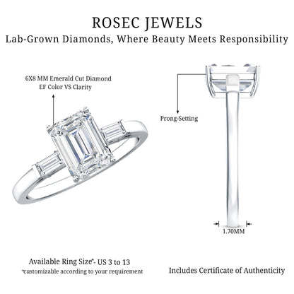 2 CT Lab Grown Diamond Emerald Cut Engagement Ring