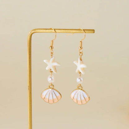Handmade Bohemia Conch Shaped Shell Dangle Earrings for Women Girls Golden Color Shell Metal Ear Hook Earrings Fashion Gifts