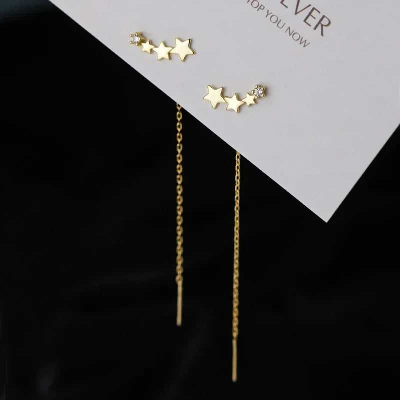 925 Silver Earring For Women Long Tassel Earrings Ear Line pendientes Fashion Zircon Star Drop Earrings