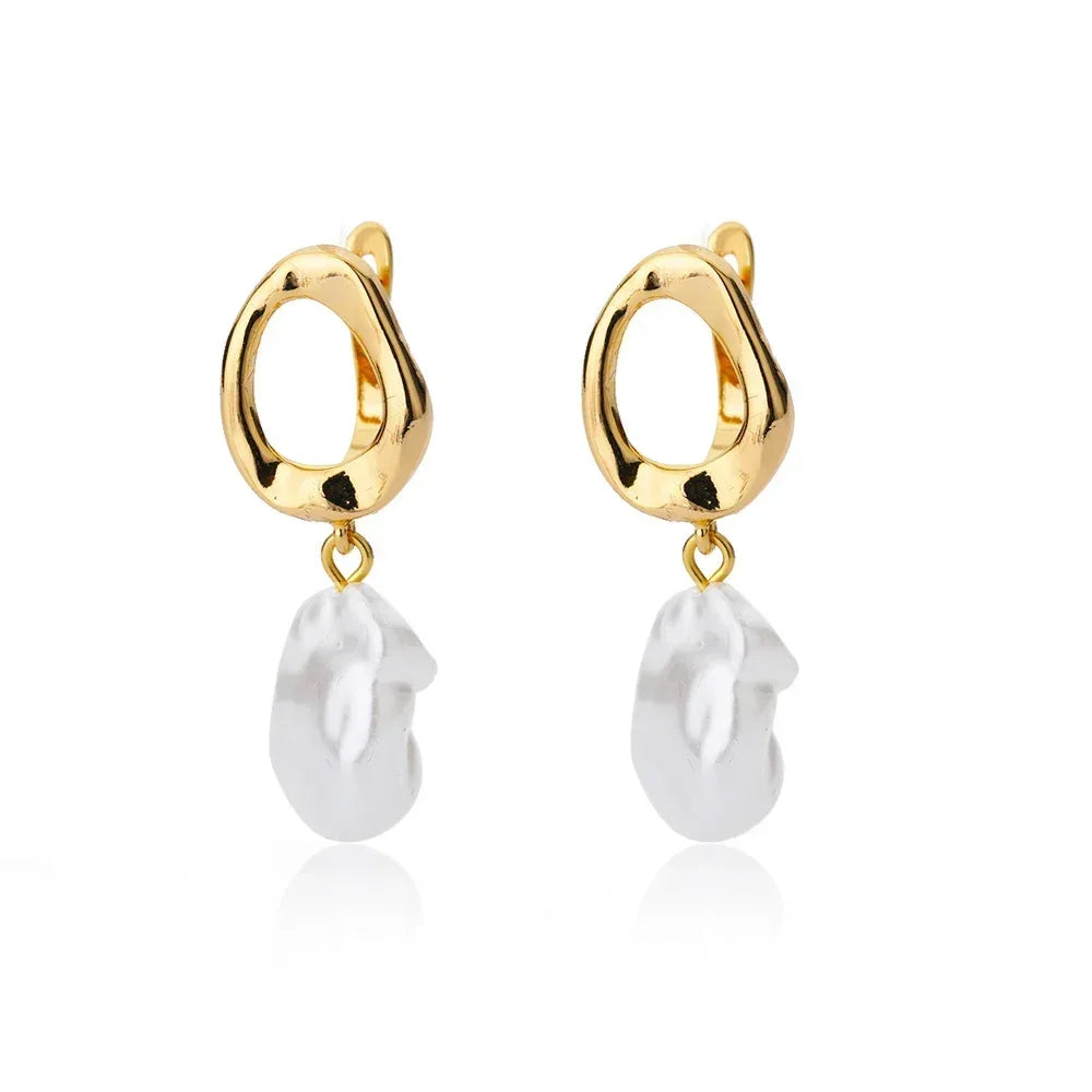 Circle Earrings For Women Vintage Punk Round Baroque Pearl Earrings Stainless Steel Circle Ear Clip Women Jewelry Gift Mujer