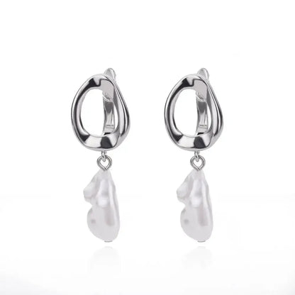 Circle Earrings For Women Vintage Punk Round Baroque Pearl Earrings Stainless Steel Circle Ear Clip Women Jewelry Gift Mujer