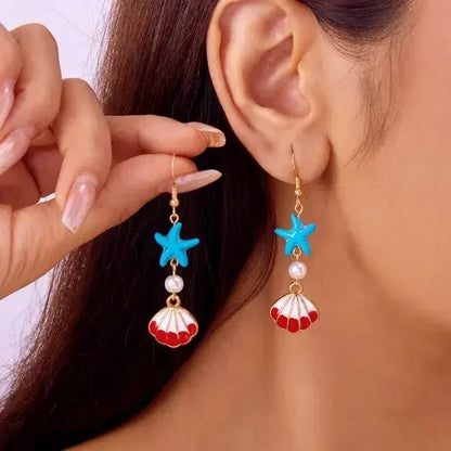 Handmade Bohemia Conch Shaped Shell Dangle Earrings for Women Girls Golden Color Shell Metal Ear Hook Earrings Fashion Gifts