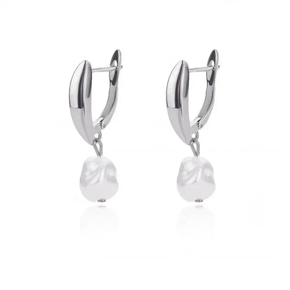 Circle Earrings For Women Vintage Punk Round Baroque Pearl Earrings Stainless Steel Circle Ear Clip Women Jewelry Gift Mujer