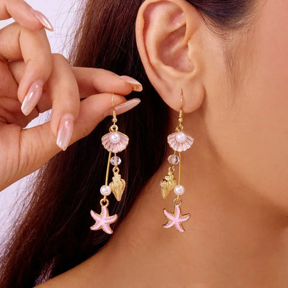 Handmade Bohemia Conch Shaped Shell Dangle Earrings for Women Girls Golden Color Shell Metal Ear Hook Earrings Fashion Gifts