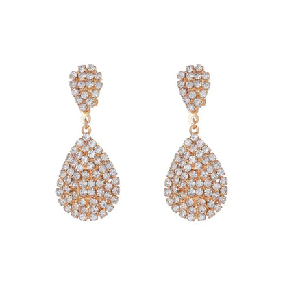 Water Drop Clip On Earring Cubic Zirconia Crystal Dangle Earrings Statement Earrings no pierced for Women Wedding Bridal jewelry