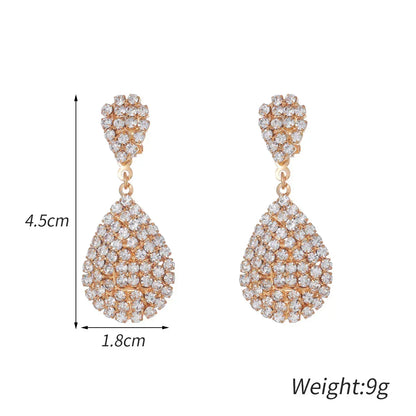 Water Drop Clip On Earring Cubic Zirconia Crystal Dangle Earrings Statement Earrings no pierced for Women Wedding Bridal jewelry