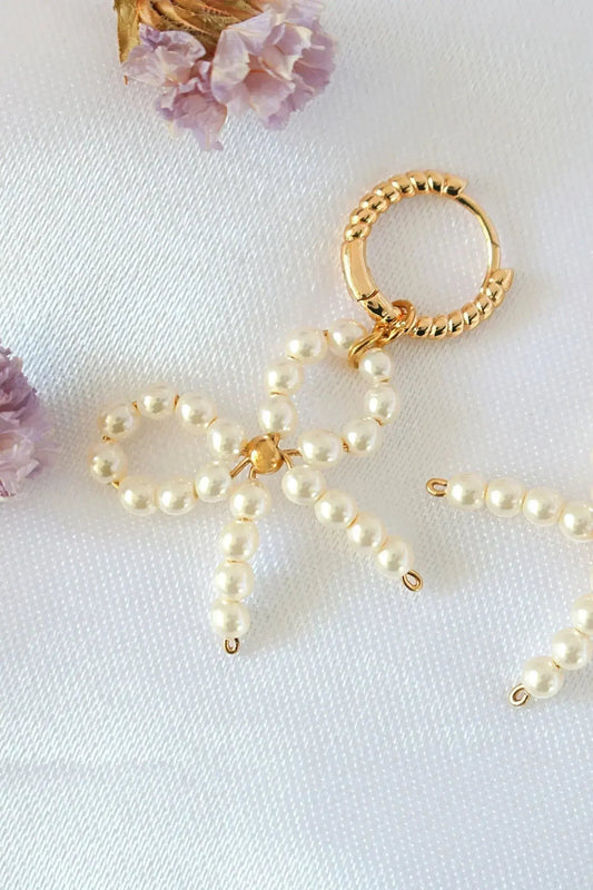Miss Coquette Pearl Bow Earrings | Gold Plated Hypoallergenic -Femstylo
