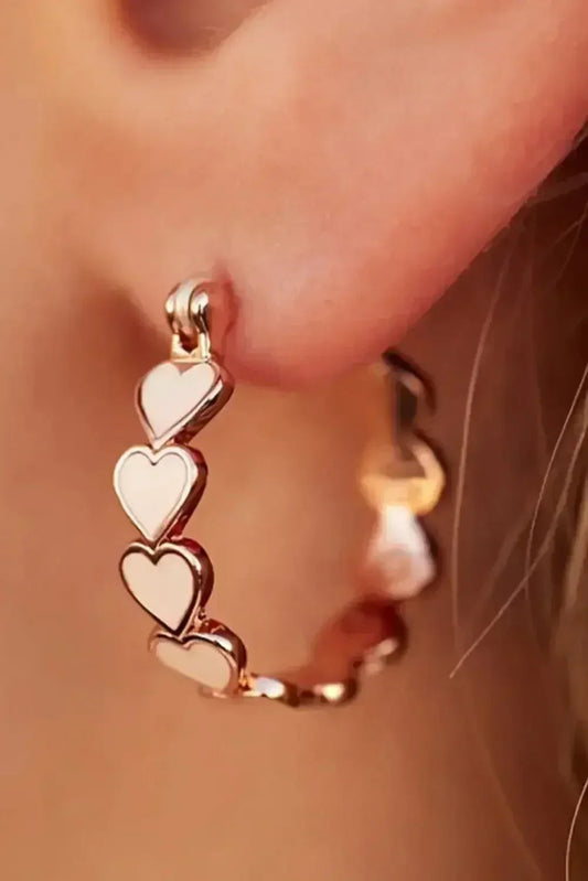 White Heart Hoop Earrings - Valentine’s Romantic Alloy Hoops - Femstylo