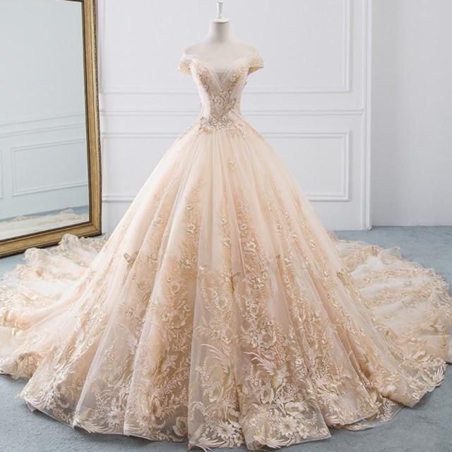 Luxury Sparkly Beading Pearls Wedding Gown